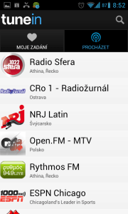 V sekci Poslední najdete seznam stanic, jež jste poslouchali naposledy.