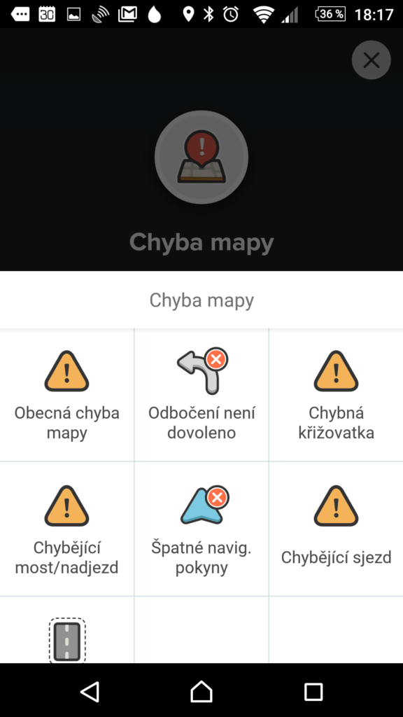 Nahlášení chyby v mapě
