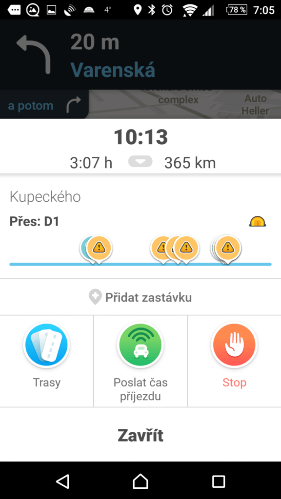 Dolní lišta po rozbalení