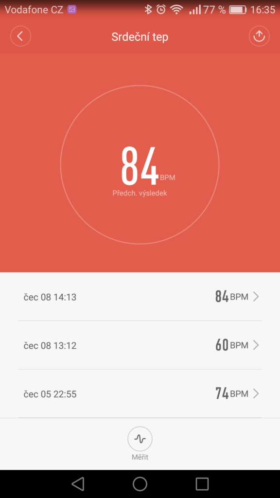 Xiaomi Mi Band 2 aplikace měření tepu