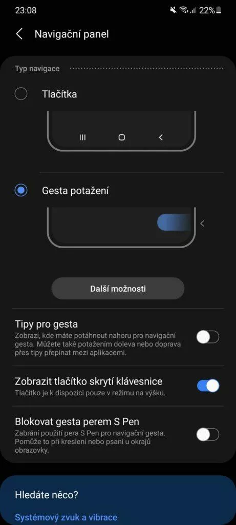 One UI navigační panel